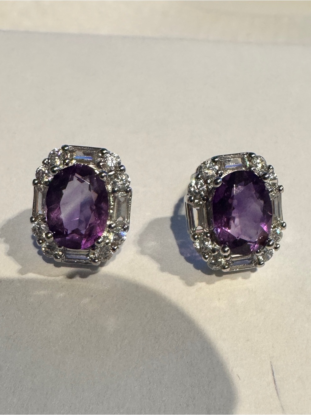 Amethyst 925 Sterling silver Halo Stud Earrings - Purple Gemstone in Silver